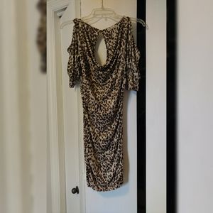 Leapard print fitted womens side ruched dress